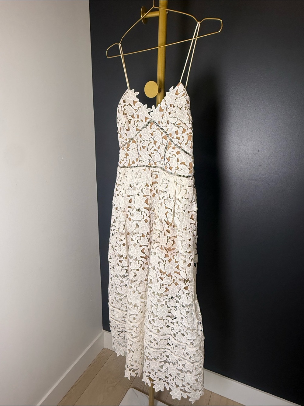 Self-Portrait Cream Lace Midi Dress with Nude Lining